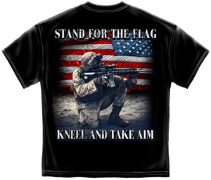 New STAND FOR THE FLAG KNEEL TO AIM LICENSED T Shirt PATRIOTIC - Picture 1 of 2
