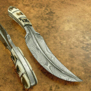12" FEATHER STYLE CUSTOM MADE, HAND FORGED DAMASCUS STEEL, ANTIQUE DAGGER KNIFE