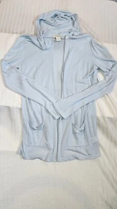 Cynthia Rowley 55% Linen Cardigan Sweater Women M Light Blue Beach Open Hooded - Picture 1 of 10