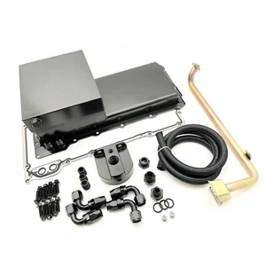 GM LS Swap Oil Pan Kit w/Remote Oil Filter Steel Race Low Profile Truck LS Black - Picture 1 of 2