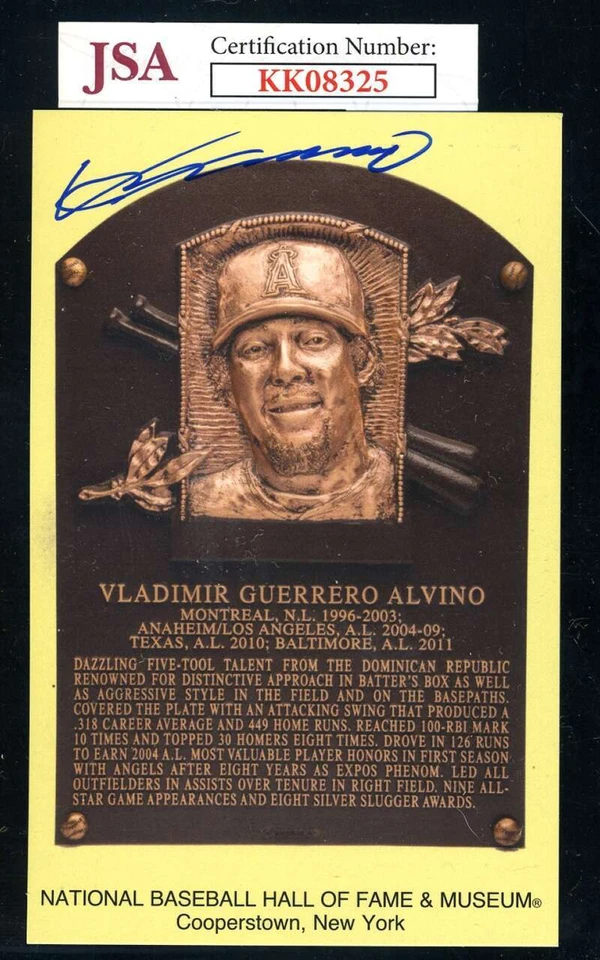 Vladimir Guerrero JSA COA Signed Gold HOF Plaque Postcard Autograph - Image 1 of 1
