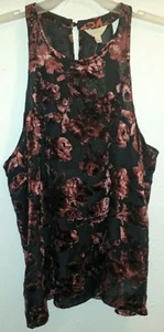 Nwt XL Beautiful Woman's Sleeveless Round Neck Blk, Wine, & Soft Rose Floral - Picture 1 of 3