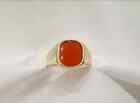 Solid 925 Sterling Silver Natural Flat Red Carnelian Gemstone Mens Unisex Ring