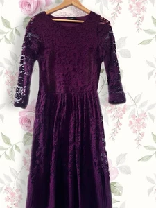 Next Tall UK 12 Burgundy/Plum Stretch Jersey Lace Midi Dress Bohemian - Picture 1 of 5