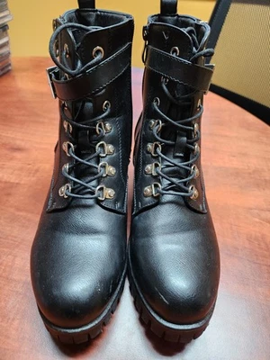 Centro Point Mujer Negro Tobillo Cuña Estilo Motociclista Botas Cremallera Talla 11 Foto 1 de 4