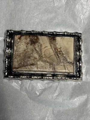 "Hebilla de cinturón vintage piedra sobre cromo rectangular marco de bambú, se adapta a 1,75""" Foto 1 de 4