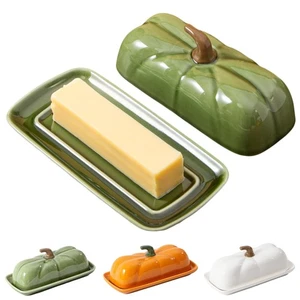 Pumpkin Butter Dish with Lid, Ceramic Butter Tray, Covered Porcelain Butter C... - Picture 1 of 9