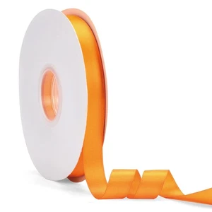 Cinta de satén de doble cara naranja de 5/8" x 50 yardas cinta de color sólido de alta densidad G... - Imagen 1 de 7