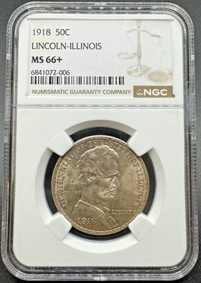 1918 LINCOLN-ILLINOIS COMMEMORATIVE SILVER HALF DOLLAR NGC MS66+ 11XEG25 - Image 1 of 4