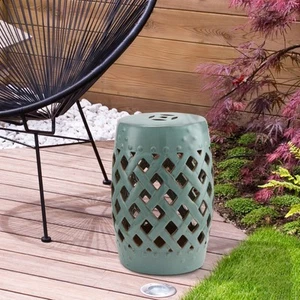 13" Ceramic Indoor Outdoor Patio Lattice Garden Stool End Table Garden Decor - Picture 1 of 34