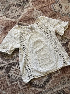 Anthropologie Meadow Rue Cream Sheer Lace Short Sleeve Summer Top Womens M Shirt - Picture 1 of 5