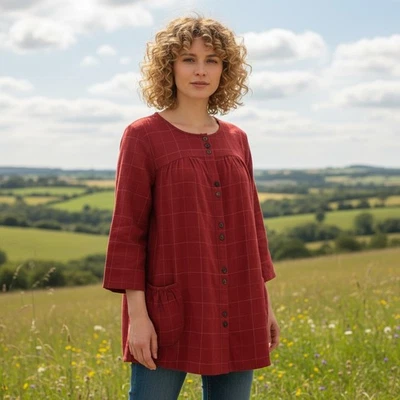 Chaqueta de lino Gudrun Sjoden para mujer talla M roja Babydoll bolsillos Lagenlook de gran tamaño Foto 1 de 4