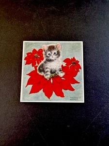 1 Tarjeta de felicitación de Navidad Frances Wosmek de colección gatito descansando sobre hermosa flor de pascua 🌺 - Imagen 1 de 3