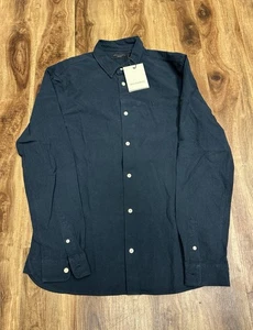 AllSaints Lovell Smith Blue Long Sleeve Button Shirt Mens Medium - Picture 1 of 10