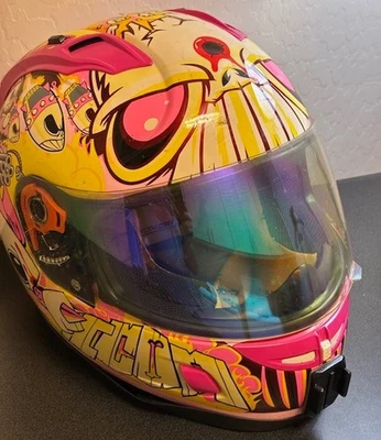 Casco Icon Para Mujer XS Rocket's Dead Glare Rosa Amarillo Ren Scala Rider Auriculares Foto 1 de 4