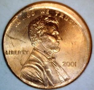 2001 ERROR OFF CENTER Lincoln Cent Unc / BU Det. Scr. O/C Coin  1c START AUCTION - Picture 1 of 2