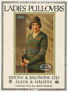 1920's Fair Isle V Neck Flapper Sweater Knitting Pattern- Copy - Picture 1 of 2