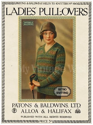 1920's Fair Isle V Neck Flapper Sweater Knitting Pattern- Copy - Image 1 of 2