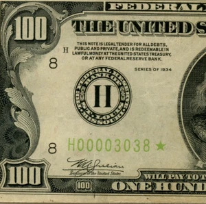1934 $100 Federal Reserve *STAR* Note w/ Low Serial# St. Louis PCGS VF 30 - Picture 1 of 3