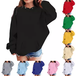 Hoodies for Teen Girls O-Neck Long Sleeve Solid Color Hoodie with Pocket - Picture 1 of 42