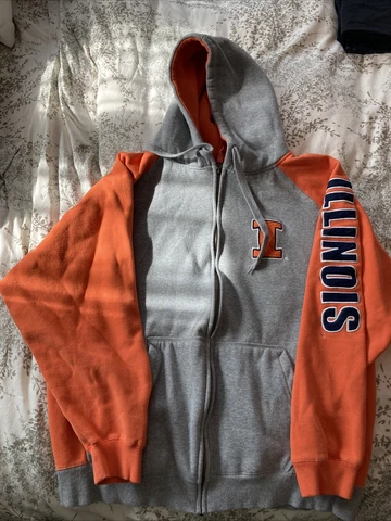 Fighting Illini Illinois Full-zip Hoodie Sweatshirt XL Chief Illiniwek Embroider Cover