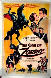 THE SIGN OF ZORRO 1960 ORIGINAL USA 1Sht LINEN BACKED Poster DISNEY Guy Williams - Picture 1 of 5