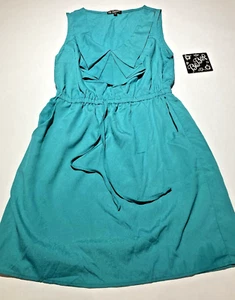 Bebop sleeveless elastic waist ruffled collar green dress lined pockets Medium - Picture 1 of 11
