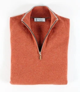 Brunello Cucinelli 100% Cashmere 1/2 Zip Sweater - Orange- 2XL - $1350 Retail - Picture 1 of 16