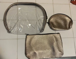 Silver Clear Travel Make Up Bags Set Of 3 - Picture 1 of 5