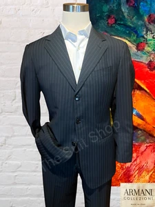 Armani Collezioni 40R 32x30 Dark Ink Blue Pinstripe 2 Piece Designer Suit - Picture 1 of 16