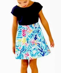 Lilly Pulitzer CAILA Dress Girl's Large (8-10) Serene Blu Sun Beach Nautical - Picture 1 of 10