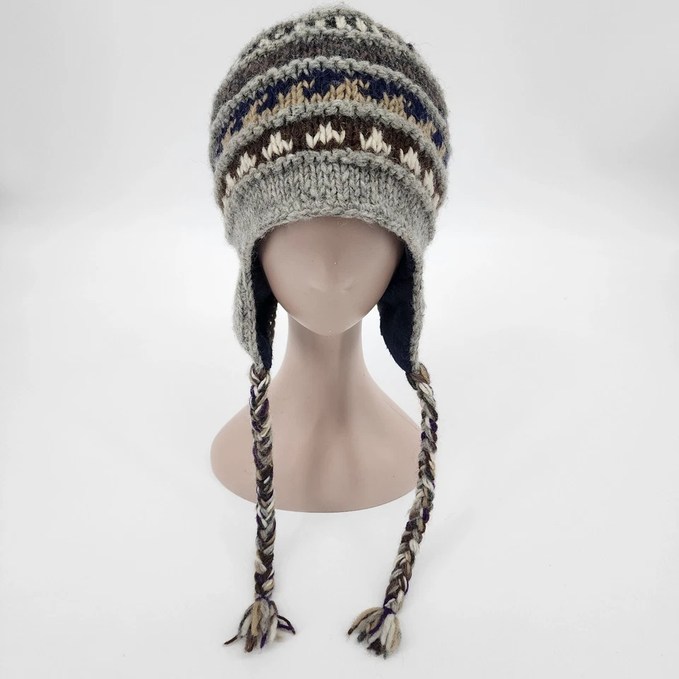 Sombrero Rosa Gitana Para Mujer Talla O/S Lana Orejeras Forrado Vellón Isla Justa Gris Borlas Foto 1 de 4