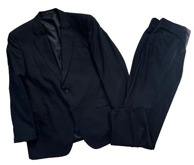 vintage mens navy blue pinstripe Bar WS 2pc Pant Suit western wool blend 46 L - Image 1 of 4