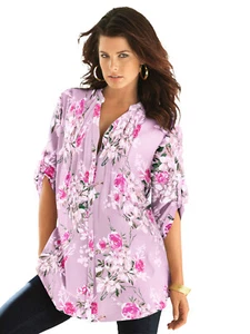 Roamans Pink English Floral Pintuck Tunic in UK Sizes 14-30
