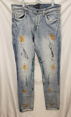 Pantalones de mezclilla Regal Exchange para hombre 34x32 pintura azul salpicaduras súper elásticos Foto 1 de 4