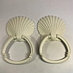 2 Vintage Homco Handtuch Ring Halter Set Elfenbein Muschel Muschel USA 70er 11x6 Zoll - Bild 1 von 17