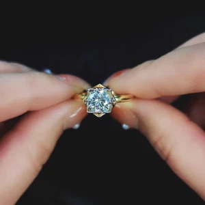 1.50Ct Round Cut Real Moissanite Engagement Ring 14k Yellow Gold Plated Silver - Picture 1 of 8