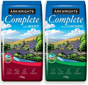 Arkwrights Complete Dry Dog Food 2 pack (30kg) - 1 x 15kg Chicken 1 x 15kg Beef - Picture 1 of 7