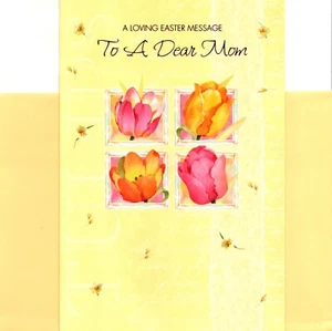 Happy Easter Dear Mom Pink & Yellow Tulip Tulips Theme Greeting Card - Picture 1 of 3