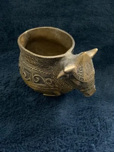 Vtg Handmade Brass Steer Bull Beast Vessel India Dhokra Chinese - Picture 1 of 9