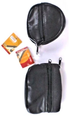 Juego de 2 - Monederos de Cuero Genuino Negro 5"x3" Rectángulo y 4"x4" Redondos - Nuevos con Etiquetas Foto 1 de 4