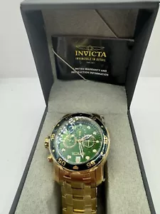 Orologio Invicta Uomo 48mm Verde Pro Diver Scuba Cronografo Tono Oro Bracciale SS - Foto 1 di 11