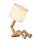 Creative Adjustable Table Lamp Wooden Robot Bedside Table Lamp Fabric Lampshade