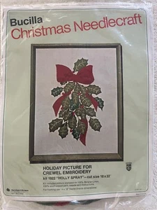 Vintage Bucilla Weihnachten Handarbeit "Holly Spray" Crewel Stickerei - Bild 1 von 4