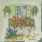 Vtg Roses Fox Glove Silver Foil Balcony Window Scene Birthday Greeting Card