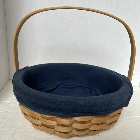Taskas Renaissance Round Basket Blue Liner Handle Cottagecore Cover