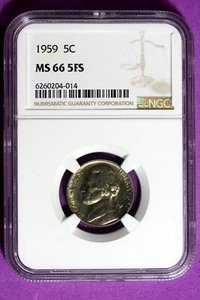 1959 NGC MS66 5FS Jefferson Nickel #B31375 - Picture 1 of 2