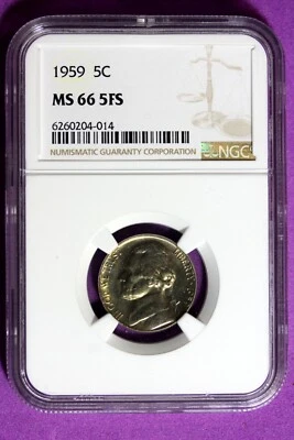1959 NGC MS66 5FS Jefferson Nickel #B31375 - Image 1 of 2