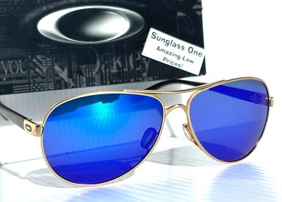 NEW Oakley FEEDBACK Satin Gold Brown POLARIZED Galaxy Blue  58m Sunglass 4079 - Image 1 of 4