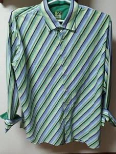 Raw Blue nu realms Stripe Shirt LS Green Blue White Fold Cuff Classic Sz 4XL - Picture 1 of 9
